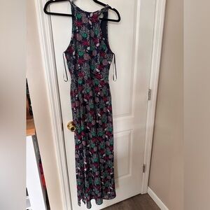 Size small high tie neck dark blue floral maxi dress